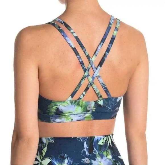 𝅺x by Gottex Crisscross Strap Sports Bra XS Dark Floral Strappy Blue/Green NWT - Picture 3 of 5